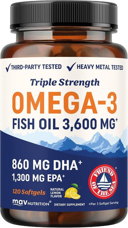 Triple Strength Omega-3 Fish Oil – High-Potency EPA & DHA Softgels for Heart, Brain, Joint & Eye Health | Wild-Caught, Purified, Non-GMO