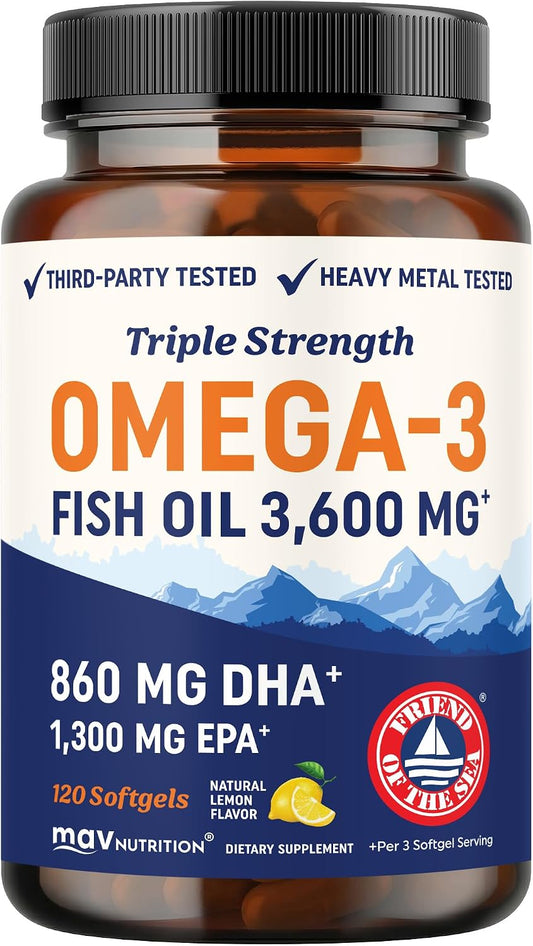 Triple Strength Omega-3 Fish Oil – High-Potency EPA & DHA Softgels for Heart, Brain, Joint & Eye Health | Wild-Caught, Purified, Non-GMO