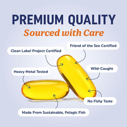 Triple Strength Omega-3 Fish Oil – High-Potency EPA & DHA Softgels for Heart, Brain, Joint & Eye Health | Wild-Caught, Purified, Non-GMO