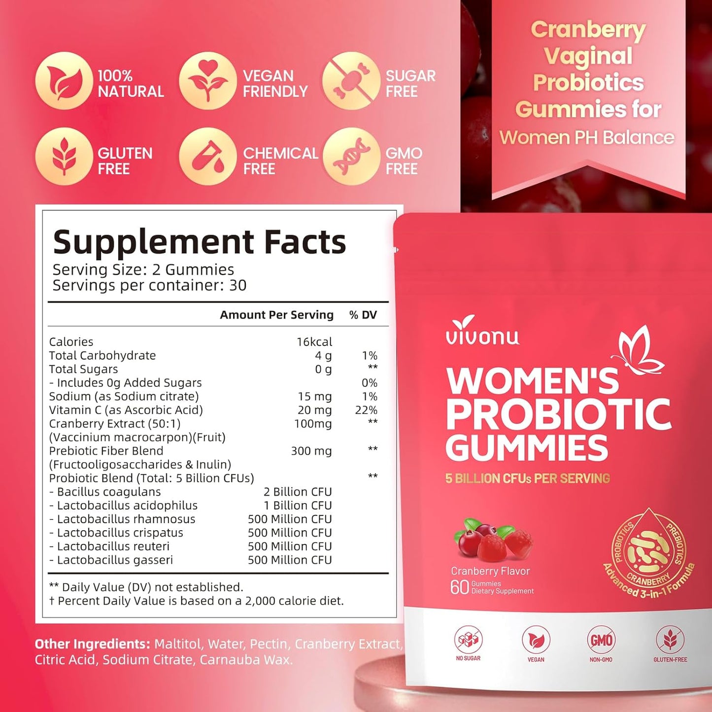 Cranberry Supplement – Concentrated Whole-Fruit Cranberry for Urinary Tract & Bladder Health | Sugar-Free, Antioxidant-Rich Daily Support for Women