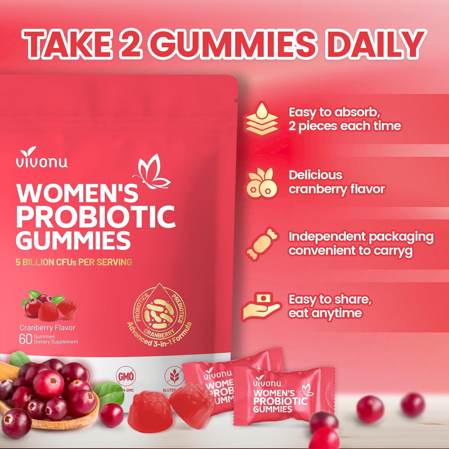 Cranberry Supplement – Concentrated Whole-Fruit Cranberry for Urinary Tract & Bladder Health | Sugar-Free, Antioxidant-Rich Daily Support for Women