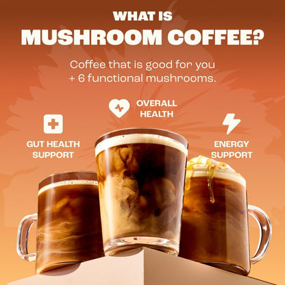 Mushroom Coffee with Lion's Mane & 6 Adaptogens – USDA Organic Instant Coffee for Focus, Smooth Energy, Digestion & Immune Support | Less Acidic, Jitter-Free