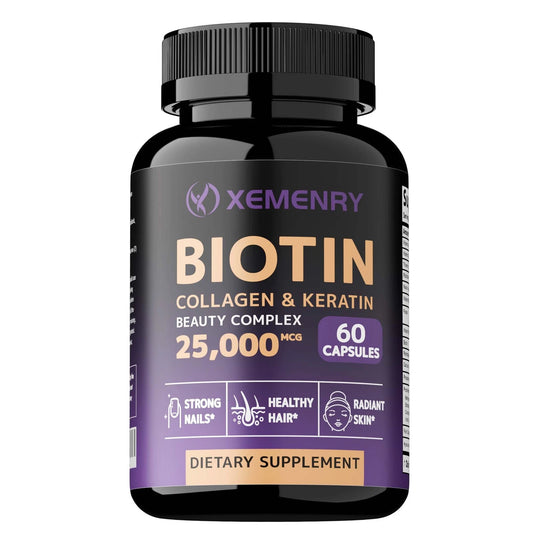 Biotin Collagen & Keratin 25,000mcg with Vitamins B2, B3, B6 – Hair Growth Support Supplement for Thicker Hair, Stronger Nails & Glowing Skin | Non-GMO, USA Made | 60 Capsules