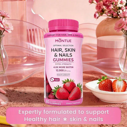 Hair, Skin & Nails Gummies with High-Potency Biotin – Supports Faster Hair Growth, Stronger Nails & Glowing Skin | Vegan, Gelatin-Free | For Women & Men