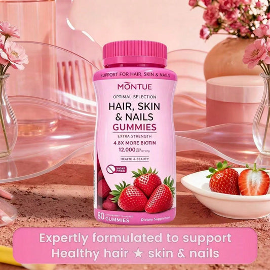 Hair, Skin & Nails Gummies with High-Potency Biotin – Supports Faster Hair Growth, Stronger Nails & Glowing Skin | Vegan, Gelatin-Free | For Women & Men