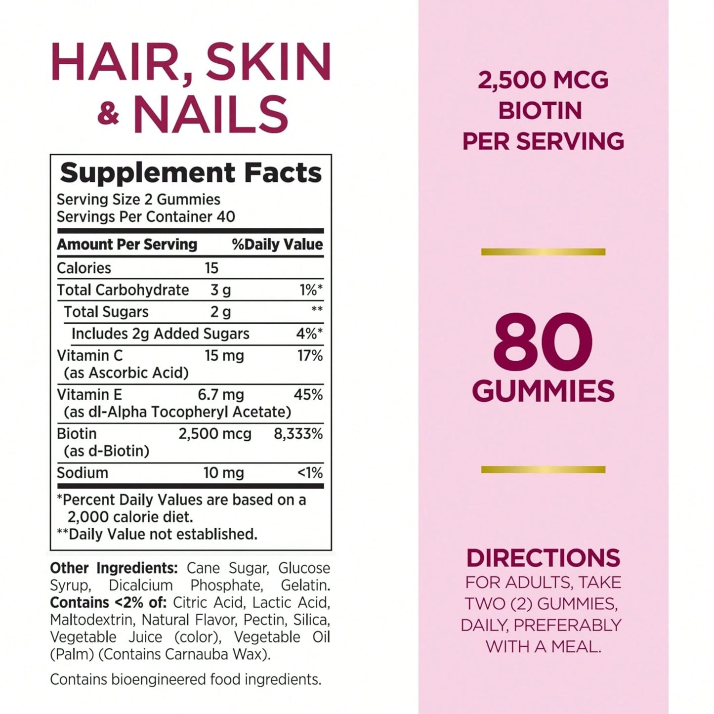 Hair, Skin & Nails Gummies with High-Potency Biotin – Supports Faster Hair Growth, Stronger Nails & Glowing Skin | Vegan, Gelatin-Free | For Women & Men