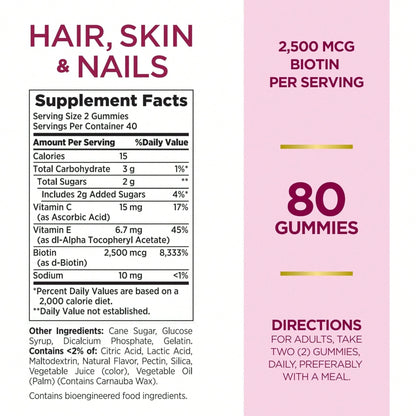 Hair, Skin & Nails Gummies with High-Potency Biotin – Supports Faster Hair Growth, Stronger Nails & Glowing Skin | Vegan, Gelatin-Free | For Women & Men