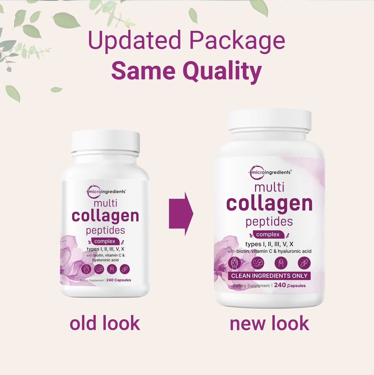 MicroIngredients Multi Collagen Pills – 5 Types Complex (I, II, III, V & X) with Biotin, Hyaluronic Acid & Vitamin C | Keto & Paleo Friendly | Hair, Skin, Nails & Joint Support | 240 Capsules