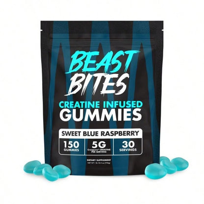 Beast Bites Creatine Infused Gummies – Muscle Strength, Power & Cognitive Support Supplement | Fun Gummy Format, No Mixing Required | Pre & Post Workout Performance Gummies