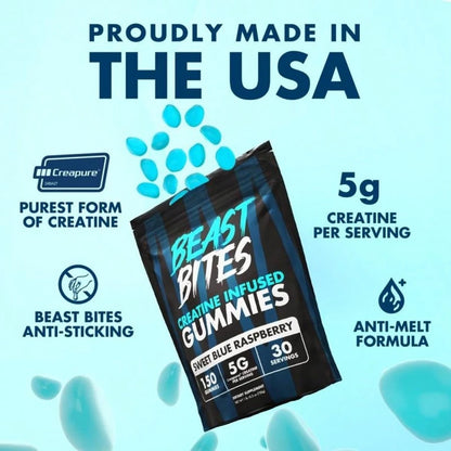 Beast Bites Creatine Infused Gummies – Muscle Strength, Power & Cognitive Support Supplement | Fun Gummy Format, No Mixing Required | Pre & Post Workout Performance Gummies