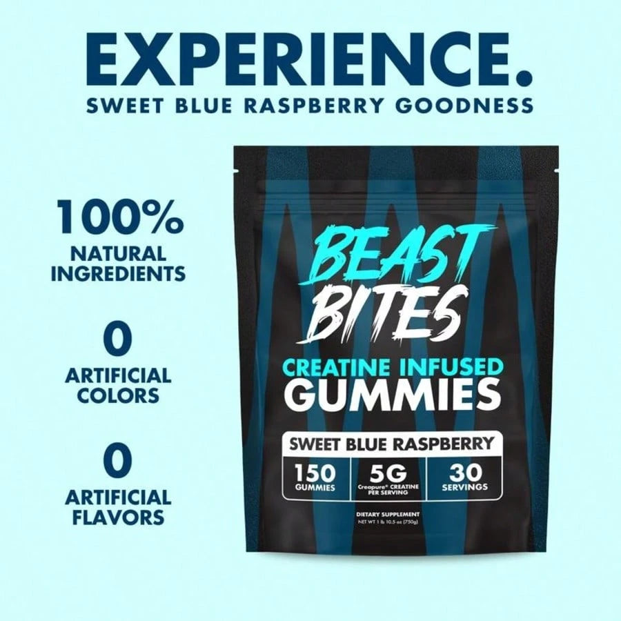 Beast Bites Creatine Infused Gummies – Muscle Strength, Power & Cognitive Support Supplement | Fun Gummy Format, No Mixing Required | Pre & Post Workout Performance Gummies