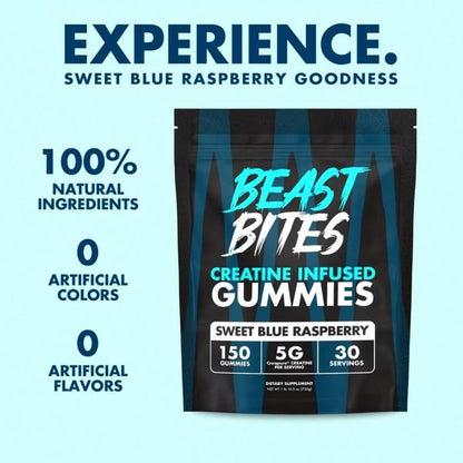Beast Bites Creatine Infused Gummies – Muscle Strength, Power & Cognitive Support Supplement | Fun Gummy Format, No Mixing Required | Pre & Post Workout Performance Gummies