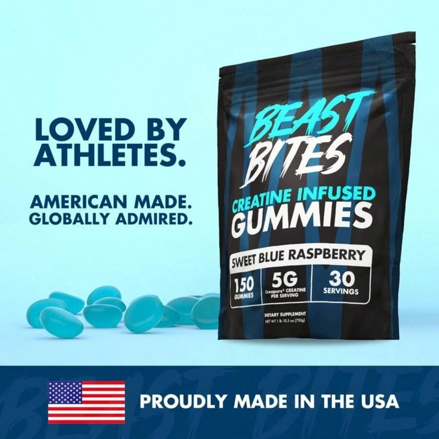 Beast Bites Creatine Infused Gummies – Muscle Strength, Power & Cognitive Support Supplement | Fun Gummy Format, No Mixing Required | Pre & Post Workout Performance Gummies