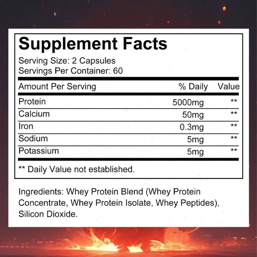 Whey Protein Capsules - With Protein, Calcium, Potassium, Sodium, Iron - Support Energy Levels Health - 120 Capsules