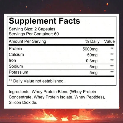 Whey Protein Capsules - With Protein, Calcium, Potassium, Sodium, Iron - Support Energy Levels Health - 120 Capsules