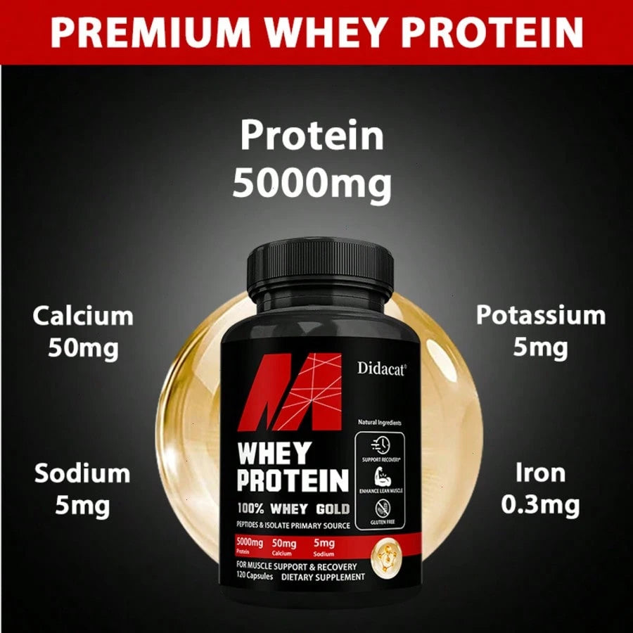 Whey Protein Capsules - With Protein, Calcium, Potassium, Sodium, Iron - Support Energy Levels Health - 120 Capsules