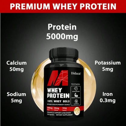 Whey Protein Capsules - With Protein, Calcium, Potassium, Sodium, Iron - Support Energy Levels Health - 120 Capsules