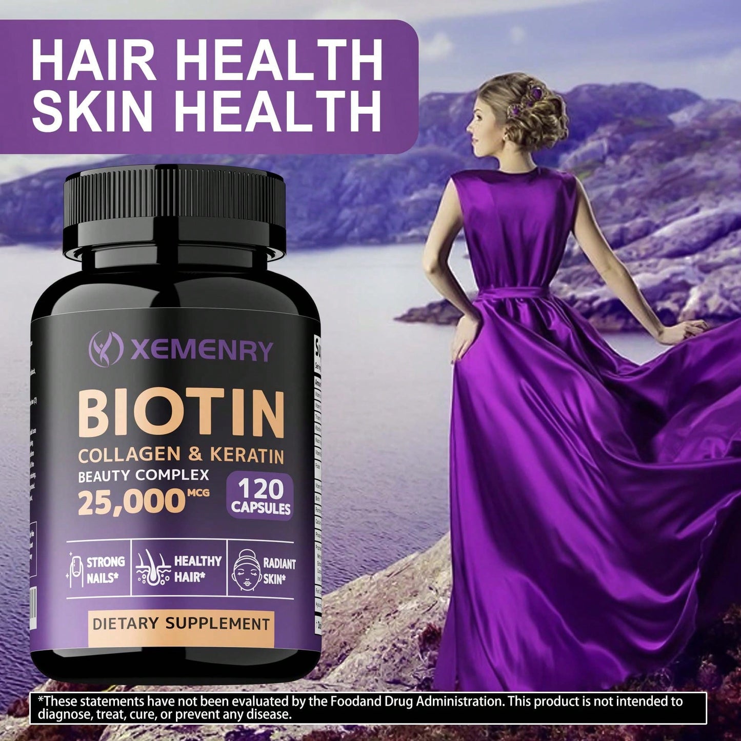 Biotin Collagen & Keratin 25,000mcg with Vitamins B2, B3, B6 – Hair Growth Support Supplement for Thicker Hair, Stronger Nails & Glowing Skin | Non-GMO, USA Made | 60 Capsules
