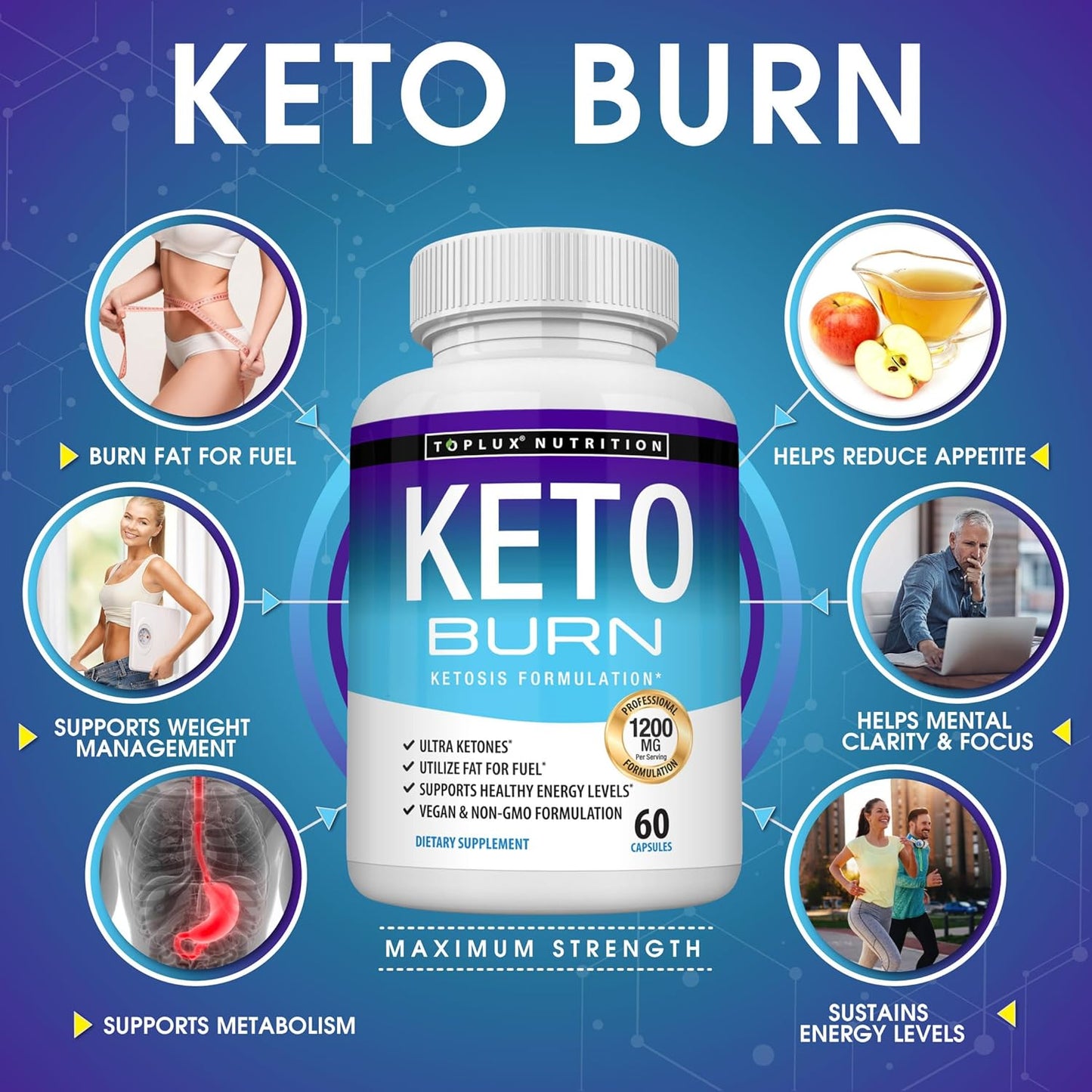 Premium Keto Fat Burner Pills – 1200mg Advanced Ketosis Weight Loss Supplement for Men & Women – 60 Capsules