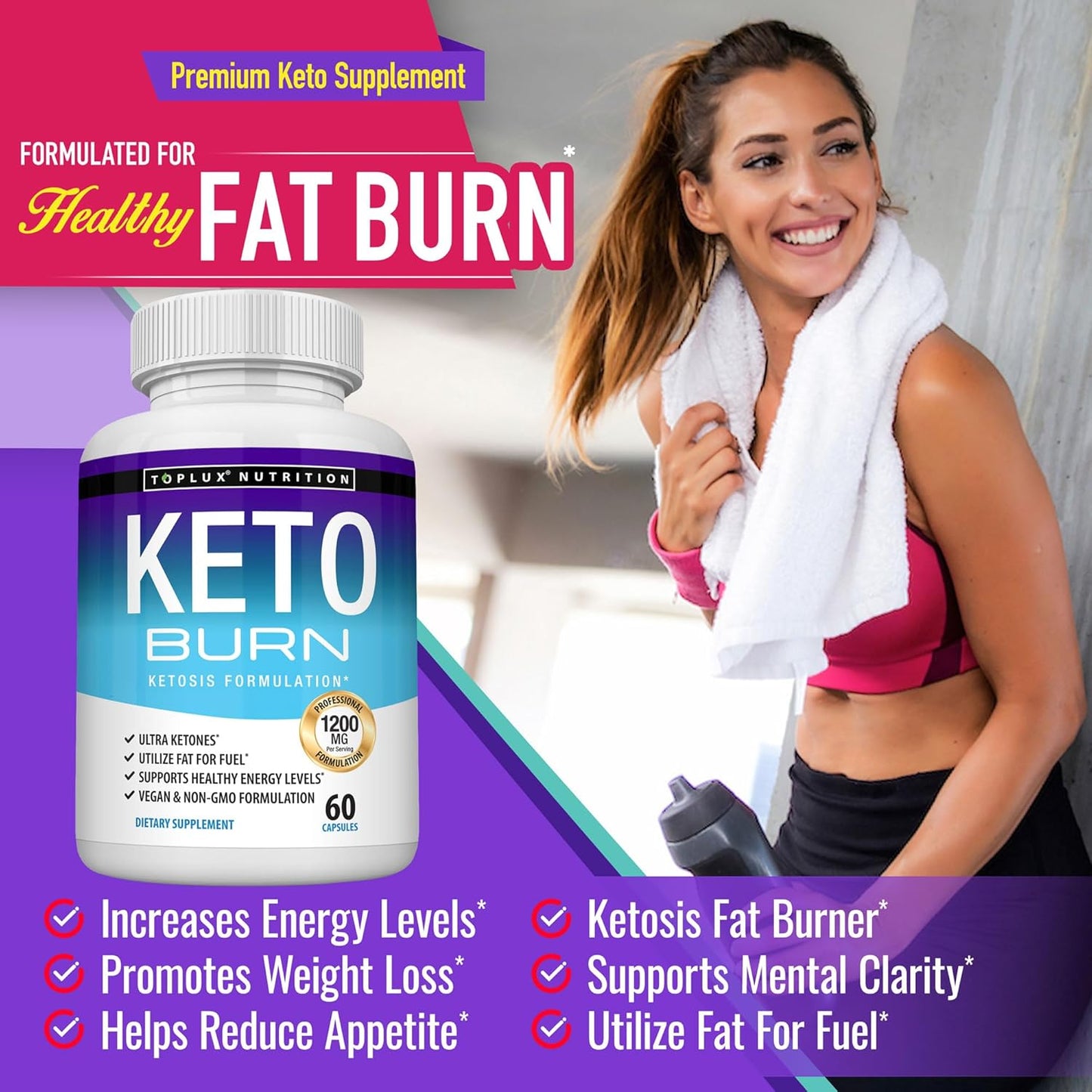 Premium Keto Fat Burner Pills – 1200mg Advanced Ketosis Weight Loss Supplement for Men & Women – 60 Capsules
