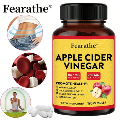 Apple Cider Vinegar Capsules – 1877mg ACV with 750mg Acetic Acid – Weight Management, Detox & Immune Support – 120 Easy-to-Swallow Capsules