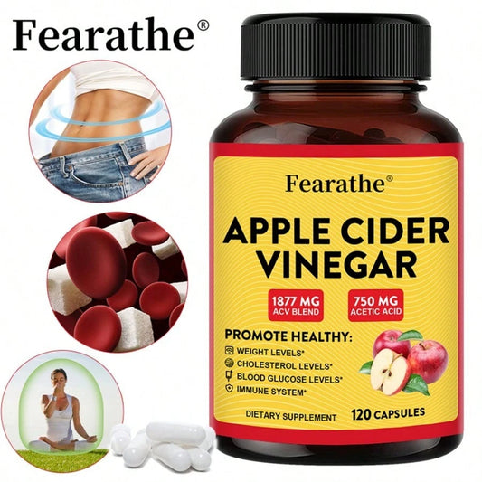 Apple Cider Vinegar Capsules – 1877mg ACV with 750mg Acetic Acid – Weight Management, Detox & Immune Support – 120 Easy-to-Swallow Capsules
