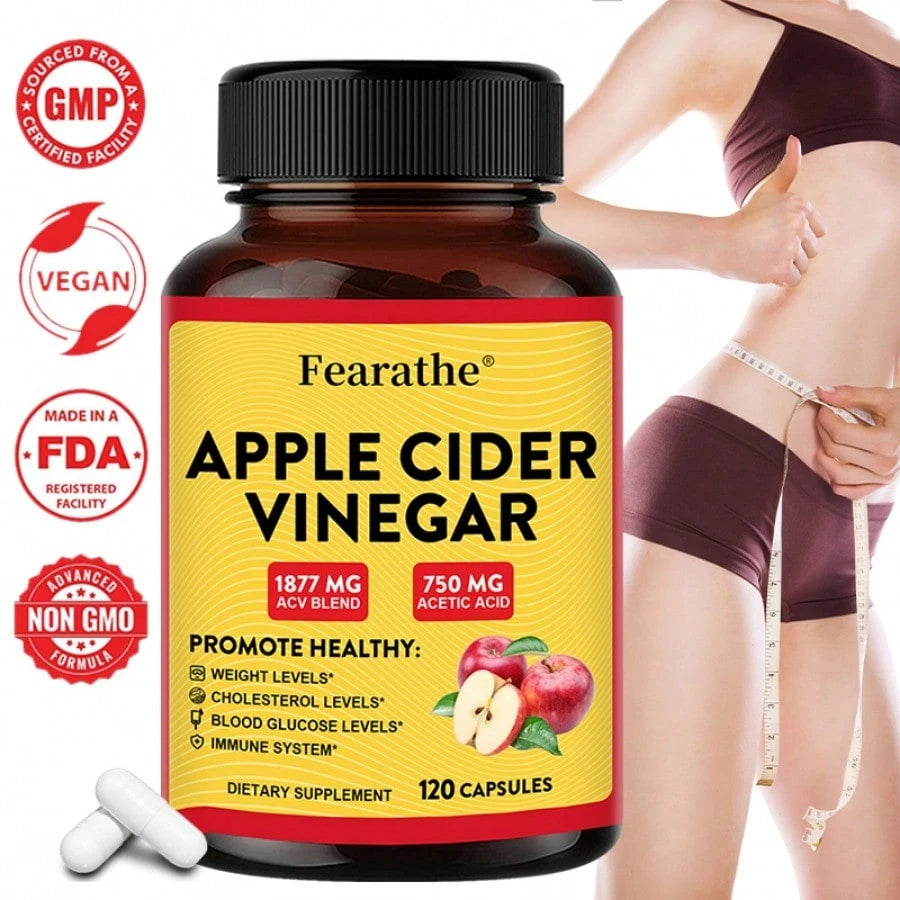 Apple Cider Vinegar Capsules – 1877mg ACV with 750mg Acetic Acid – Weight Management, Detox & Immune Support – 120 Easy-to-Swallow Capsules