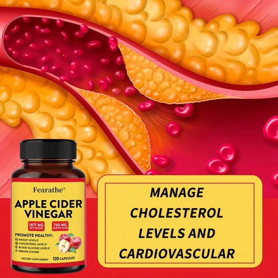 Apple Cider Vinegar Capsules – 1877mg ACV with 750mg Acetic Acid – Weight Management, Detox & Immune Support – 120 Easy-to-Swallow Capsules