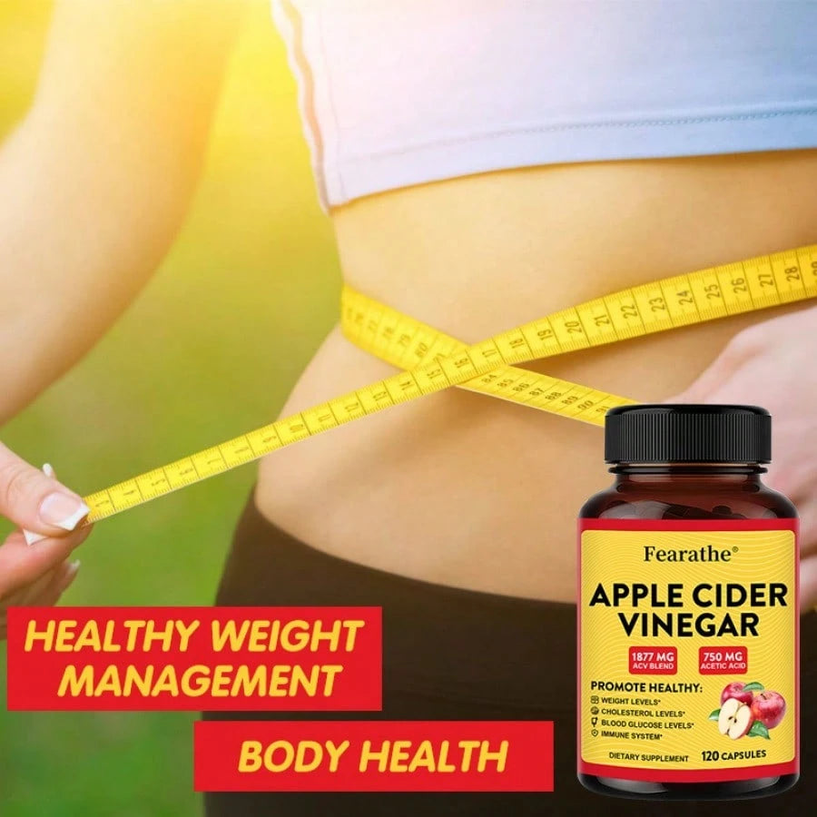 Apple Cider Vinegar Capsules – 1877mg ACV with 750mg Acetic Acid – Weight Management, Detox & Immune Support – 120 Easy-to-Swallow Capsules