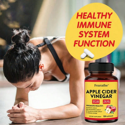 Apple Cider Vinegar Capsules – 1877mg ACV with 750mg Acetic Acid – Weight Management, Detox & Immune Support – 120 Easy-to-Swallow Capsules