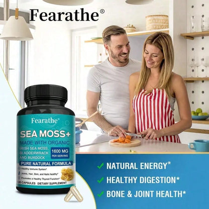 Irish Sea Moss Capsules with Fucus & Burdock – 120 Count – Thyroid Support, Joint Health & Hair, Skin & Nails Supplement