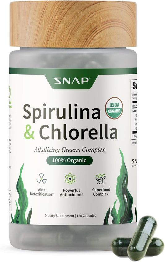 Spirulina & Chlorella Capsules with Wheatgrass & Alfalfa | Plant-Based Super Greens Supplement | 120 Capsules