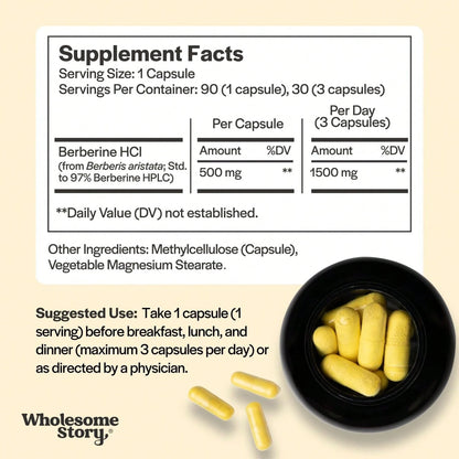 Berberine HCL 1500mg Capsules – Blood Sugar, Metabolism & Cardiovascular Support | Nature's GLP-1 Alternative | Non-GMO | 60 Capsules