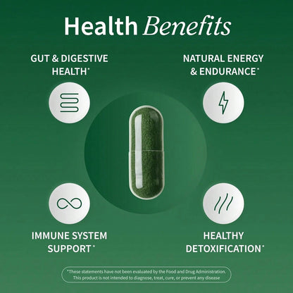 Spirulina & Chlorella Capsules with Wheatgrass & Alfalfa | Plant-Based Super Greens Supplement | 120 Capsules