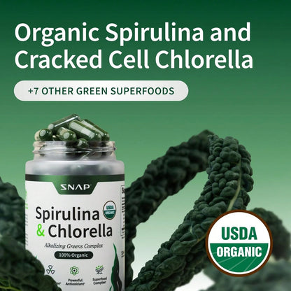 Spirulina & Chlorella Capsules with Wheatgrass & Alfalfa | Plant-Based Super Greens Supplement | 120 Capsules