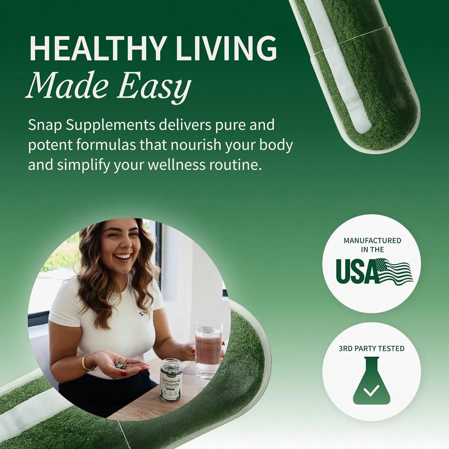 Spirulina & Chlorella Capsules with Wheatgrass & Alfalfa | Plant-Based Super Greens Supplement | 120 Capsules
