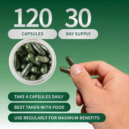 Spirulina & Chlorella Capsules with Wheatgrass & Alfalfa | Plant-Based Super Greens Supplement | 120 Capsules